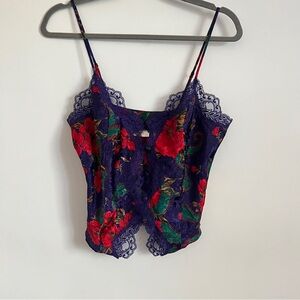 Vintage Victoria’s Secret Floral Satin Lace Y2K Cami Top Button Front Size Small